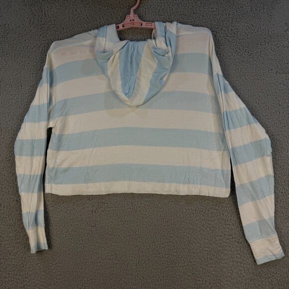 Blue White Striped Pajama Set Hoodie Top & Shorts Women’s FITSLIKE Medium Lounge - Picture 6 of 12